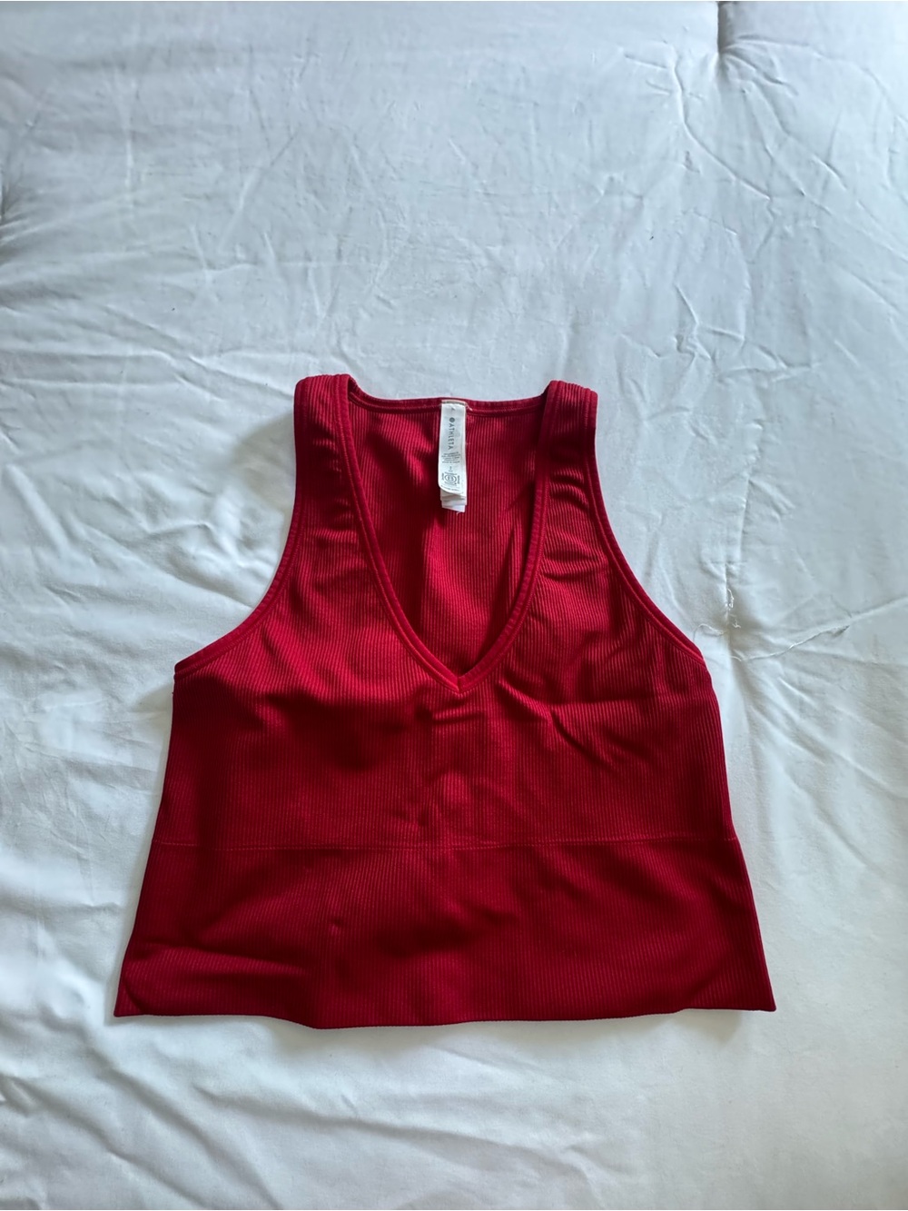 Athleta Red Ribbed V-Neck Crop Tank
